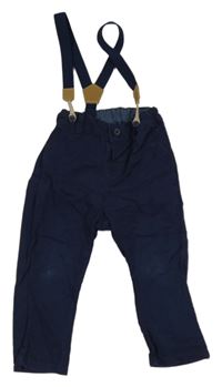 Tmavomodré plátenné nohavice s trakami H&M