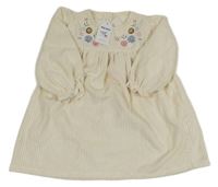 Nové - Světlebéžové žebrované šaty s výšivkami květů