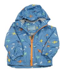 Modrá šušťáková jarná bunda s lietadly a kapucňou Pocopiano