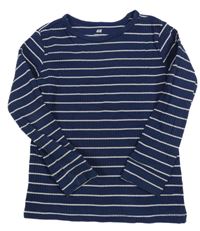 Tmavomodro-bílé pruhované žebrované triko H&M