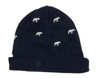 Tmavomodrá vlněná čepice s výšivkami medvědů Okaidi