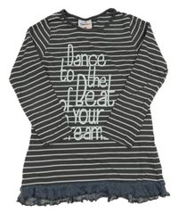 Tmavošedo-svetlosivá pruhovaná tunika s nápisom a tylem Topolino