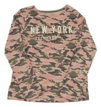 Růžovo-khaki army triko s nápisem Primark