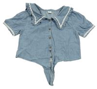 Modrá riflová crop halenka s límcem Next