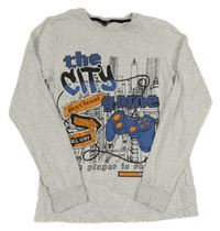 Světlešedé melírované triko s ovladačem a mrakodrapy Destination