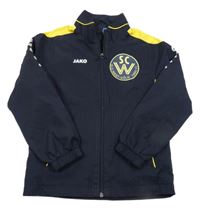 Tmavomodro-žlutá šusťáková sportovní bunda s potiskem Jako