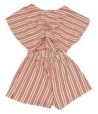 Smetanovo-červený pruhovaný kraťasový overal s průstřihem Zara