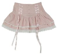 Ružová rebrovaná sukňa so šnurovaním a madeirou