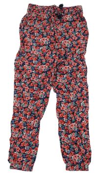 Tmavomodro-červené kvetované ľahké nohavice H&M