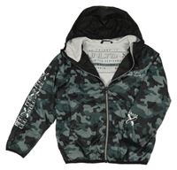 Army-černá šusťáková jarní bunda s nápisem a kapucí Next