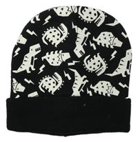 Čierna pletená čapica s dinosaurami