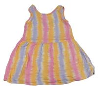 Růžovo-oranžovo-lila pruhované mušelínové šaty zn. Primark