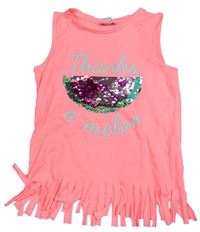 Neonově růžový top s melounem z flitrů a třásněmi Primark