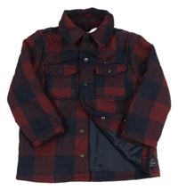 Tmavomodro-vínová kockovaná zateplená košeľová bunda Topolino