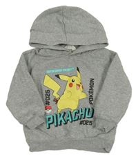 Šedá melírovaná mikina s Pikachu a kapucí H&M