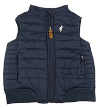 Tmavomodrá šusťáková prošívaná zateplená vesta s koníkem