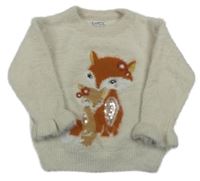 Smotanový chlpatý sveter s líškou C&A