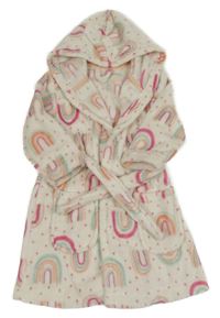 Bílo-růžový vzorovaný plyšový župan s duhami a kapucí George