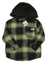 Nové - tmavozelená kostkovaná flanelová košile s teplákovou kapucí Next