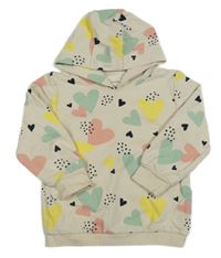 Světlebéžová mikina s barevnými srdíčky a kapucí S. Oliver