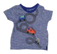Tmavomodré melírované tričko s autami Mothercare