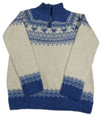 Bílo-modrý svetr s norským vzorem Dunnes Stores