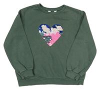 Khaki mikina se srdcen z flitrů H&M