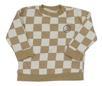 Bielo-béžová kockovaná mikina so smajlíkom Tu