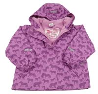 Fialová voděodolná zateplená bunda s koníky a kapucí Papagino