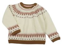 Bielo-hnedo-ružový vzorovaný sveter C&A