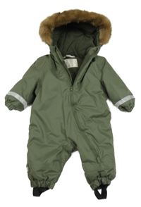 Khaki šusťáková zimní kombinéza s kapucí s kožešinou John Lewis