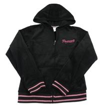 Čierno-ružová zamatová prepínaci crop mikina s nápismi a kapucňou Pineapple