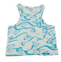 Bielo-svetlomodrý crop top so srdiečkami Page one young