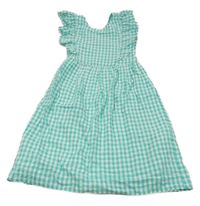 Tyrkysovo-biele kockované šaty s volánikmi Primark