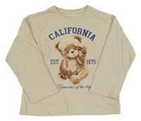 Béžové triko s medvídkem a nápisy Zara