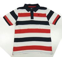 Bílo-tmavomodro-červené pruhované polo tričko C&A
