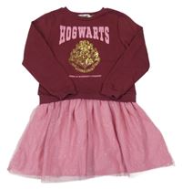 Vínovo-růžové teplákové šaty s tylovou třpytivou sukní - Harry Potter H&M