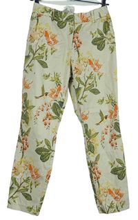 Dámske smotanové kvetované chino nohavice H&M