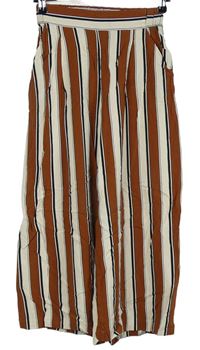 Dámské hnědo-smetanové pruhované culottes kalhoty 