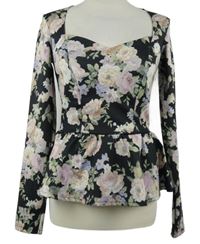 Dámske čierne kvetované peplum tričko Asos