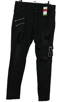 Pánske čierne skinny rifle s vyšúchaním