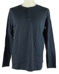 Pánské tmavomodré proužkované triko s knoflíčky Livergy