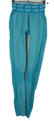 Dámske tyrkysové športové funkčné legíny s logy My Protein