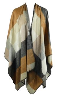 Dámský béžovo-šedo-smetanový kostkovaný pletený pléd Wallis