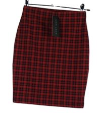 Nové - Dámska červeno-čierna kockovaná púzdrová sukňa New Look