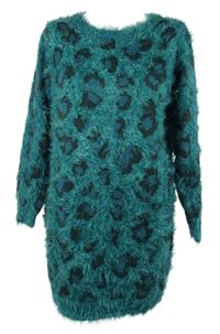 Dámské zelené vzorované chlupaté svetové šaty F&F