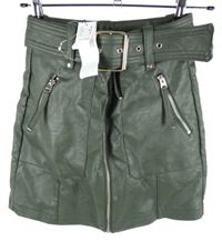 Nové - Dámská khaki koženková sukně s páskem Topshop 