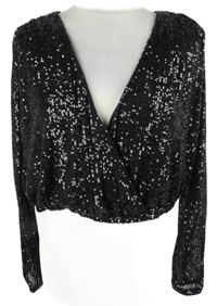 Dámská černá flitrová crop halenka H&M