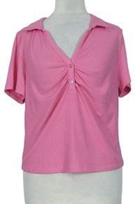 Dámske ružové rebrované crop tričko s golierikom New Look