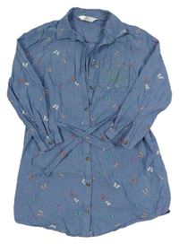 Modré košilové šaty s motýlky H&M